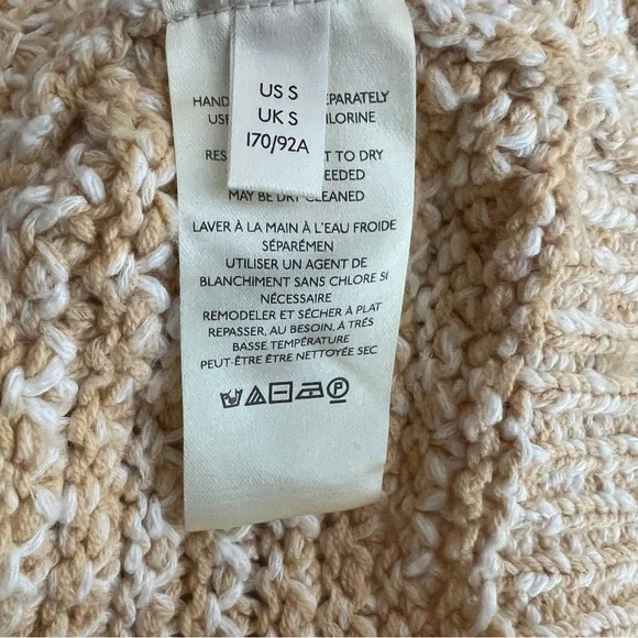 Free People Coconut Open Knit V-Neck Sweater in Sandy Combo Crop Slouchy Chunky - Picture 7 of 9